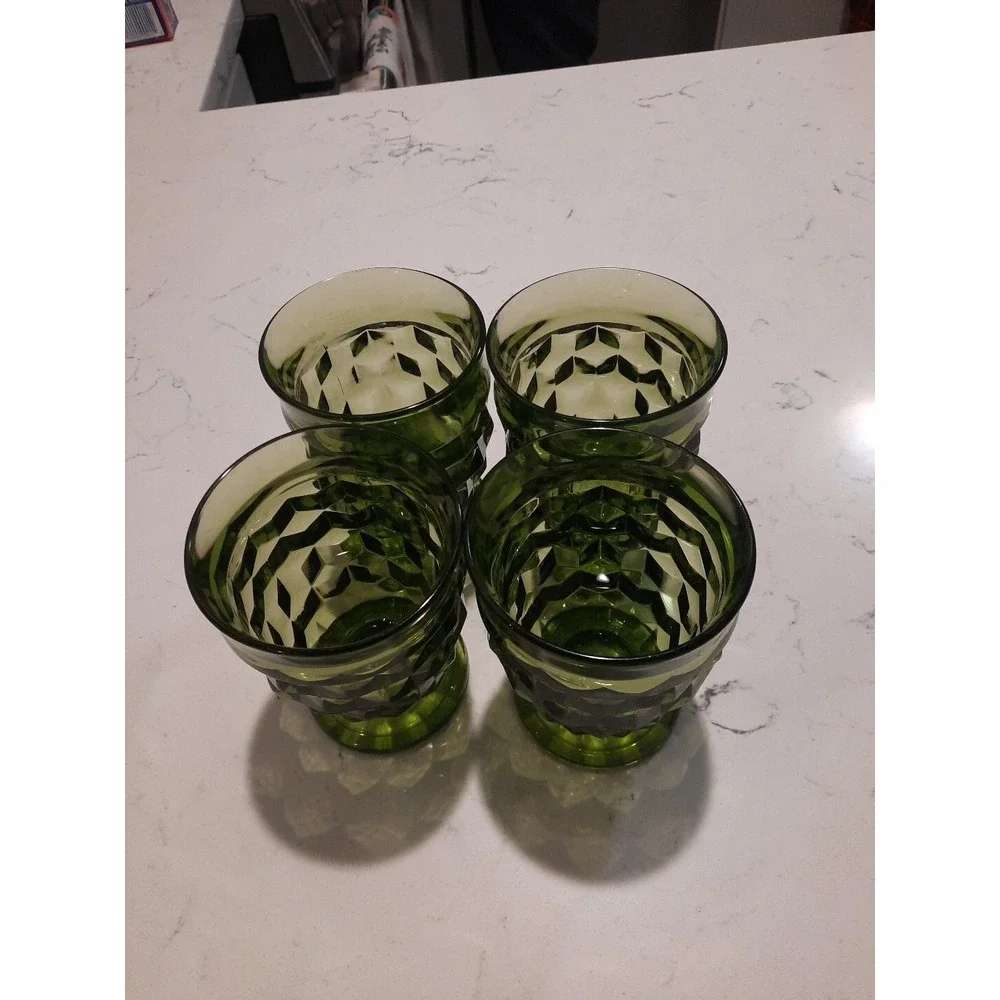 Vintage Set Of 4 Whitehall By Colony Green Glass 10 Oz Footed Tumblers